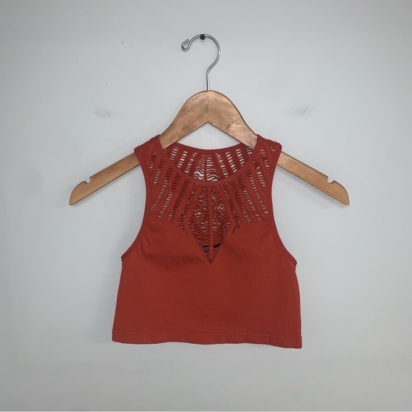 Forever 21 Crop Tank Top Cut Out Ribbed Stretchy Terracotta Orange Size Medium - Picture 2 of 5